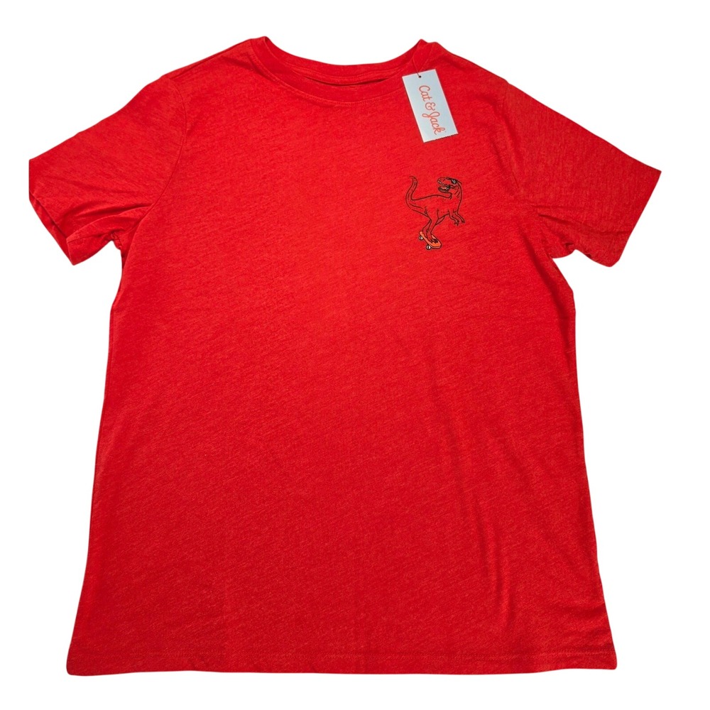 Cat & Jack Boys Red Skateboard T-Rex Graphic T-Shirt Husky Large 10/12‎ NWT